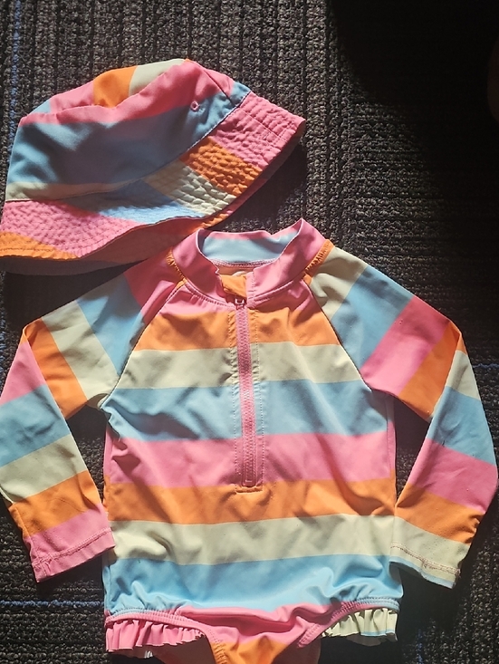 Eddie Bauer Other - Eddie Bauer Kids Swim Rash Guard & Hat - Pink, Blue, Orange, Cream